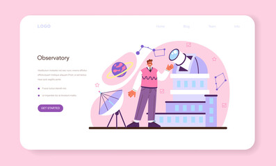 Astronomy and astronomer web banner or landing page. Professional scientist