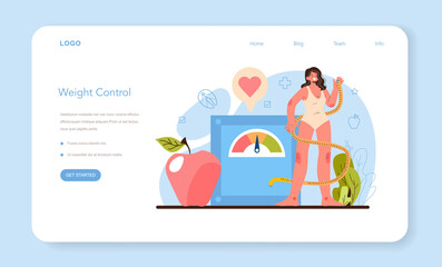 Nutritionist web banner or landing page. Diet therapy with healthy food