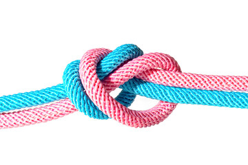 Two cords knotted together isolated