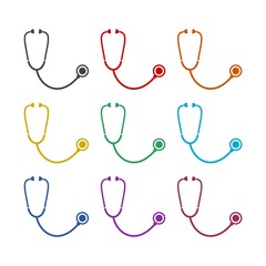 Stethoscope medical instrument icon or logo, color set