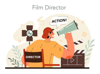 Film director concept. Movie maker leading a filming process. Clapper
