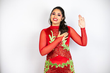 Young beautiful woman wearing carnival costume over isolated white background smiling swearing with...