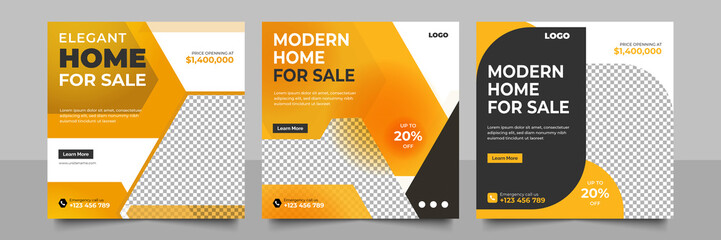 Elegant editable real estate house sale poster and home for social media post layout design set.