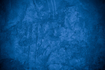 Old wall pattern texture cement blue dark abstract  blue color design are light with black gradient background.