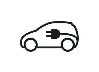 Obraz premium Electric car icon. Eco friendly vehicle icon. Electrical automobile cable contour and plug outline icon.