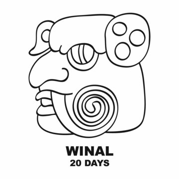 Vector icon with long count glyph from Maya calendar. Period symbol Winal