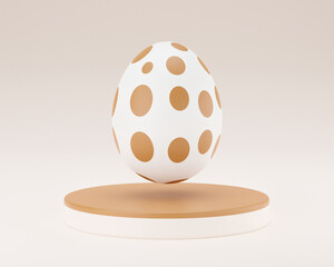 Easter egg on podium 3d render illustration. happy easter day concept. minimal scene with pedestal and egg.