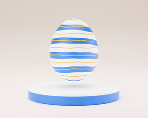 Easter egg on podium 3d render illustration. happy easter day concept. minimal scene with pedestal and egg.