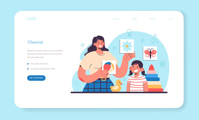 Kindergartener web banner or landing page. Professional nany and children