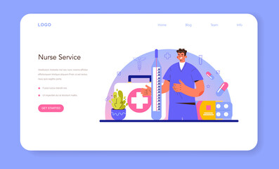 Nurse web banner or landing page. Medical assistant, hospital worker