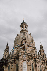 Fototapeta na wymiar Frauenkirche, Dresden, Germany. Church of Our Lady with soap bubbles in foreground.