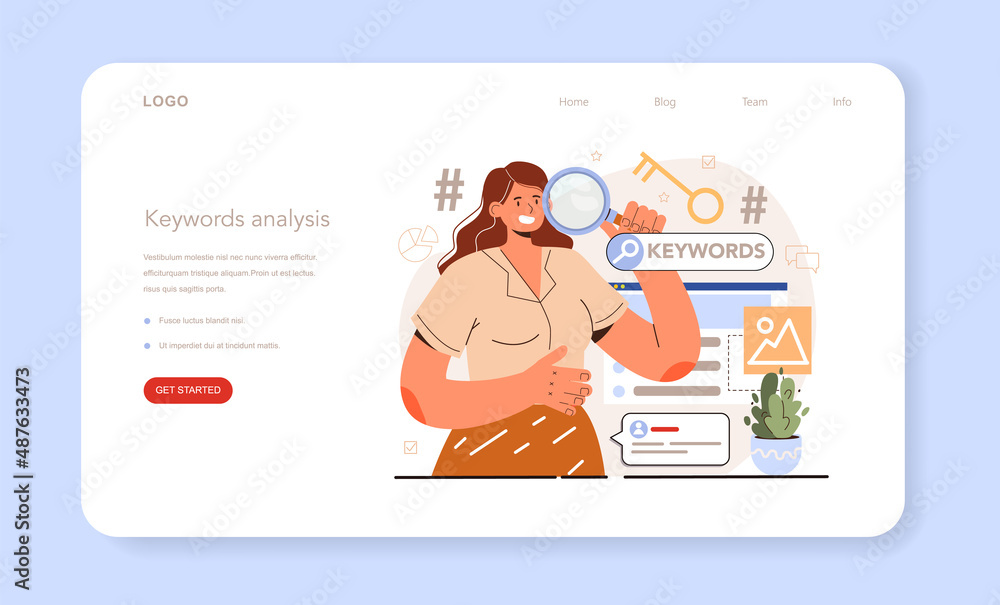 Aufkleber blog seo optimization, keywords analysis. idea of search engine optimization
