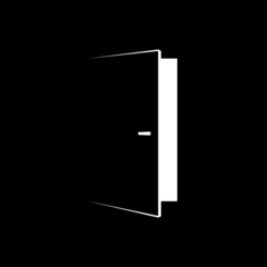 An open door. The entrance door is a symbol of opportunities and beginnings. A symbol of a new career and business. Isolated raster illustration on a black background.