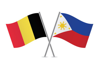 Belgium and the Philippines crossed flags. Belgian and Philippine flags, isolated on white background. Vector icon set. Vector illustration.