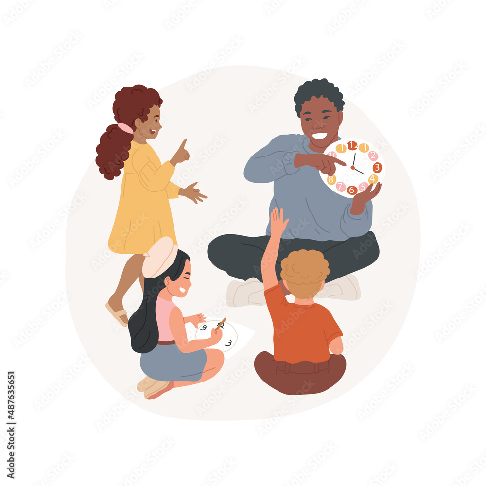 Poster learning to tell time isolated cartoon vector illustration learn to identify hour on a clock, child 