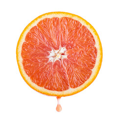 red orange with a drop of juice on a white isolated background