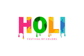 Colourful watercolor holi lettering design background.