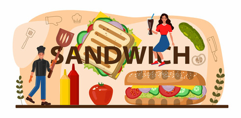 Sandwich typographic header. Variety of delicious sandwiches for breakfast
