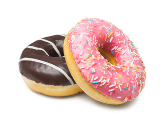 Delicious fragrant donuts isolated on white background.