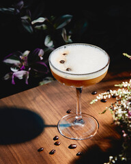 mixology coffee cocktail with flowers
