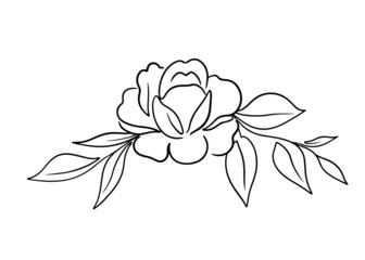 Beautiful hand drawn line style peony flower, tattoo sketch, abstract floral vector illustration