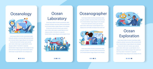 Oceanographer mobile application banner set. Oceanology scientist.