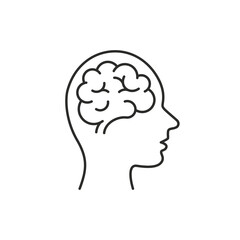 Human Head with brain line icon. Vector outline Isolated silhouette illustration