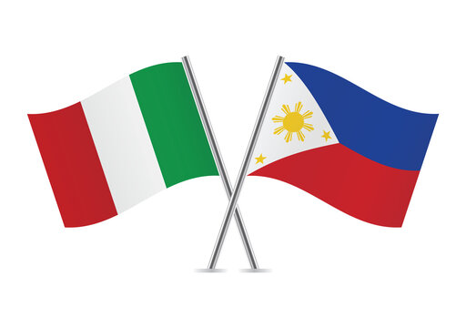 Italy and the Philippines crossed flags. Italian and Philippine flags, isolated on white background. Vector icon set. Vector illustration.