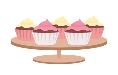 Muffins with whipped cream semi flat color vector object. Full sized item on white. Party fare. Delicious dessert simple cartoon style illustration for web graphic design and animation