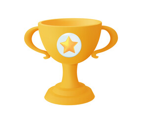 Champion trophy, gold cup. Winner prize, sport award, success concept. 3d vector icon. Cartoon minimal style. Winner cup on smartphone screen. Promotion discount present point, customer promo surprise