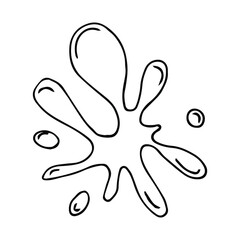 Hand drawn splash isolated doodle style vector illustration, liquid paint or water explosion with drops