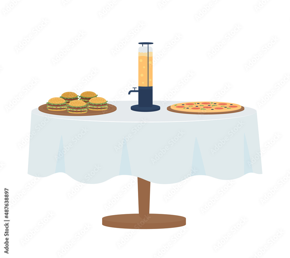 Poster table served for bachelor party semi flat color vector object. full sized item on white. part of hou