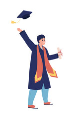 Happy school graduate semi flat color vector character. Standing figure. Full body person on white. Festive celebration simple cartoon style illustration for web graphic design and animation