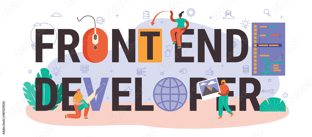 Poster front end developer typographic header. website interface