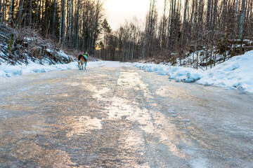 icy road with slippery surfaces