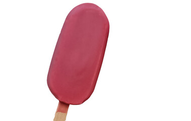 ice cream on a stick with ruby chocolate isolated on a white background, horizontal banner mockup copy space