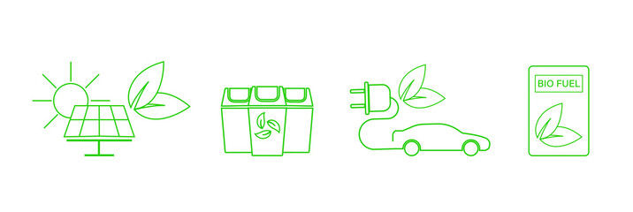 eco world, eco-energy, eco options, green energy, solar energy icon set vector illustration