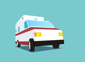 Emergency ambulance car. Covid19. Design template - medicine, healthcare system during the epidemic, illustration 3D flat shade low poly style