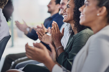 Acknowledging a colleagues achievement. Cropped shot of a group of businesspeople applauding during a seminar in the conference room. - Powered by Adobe