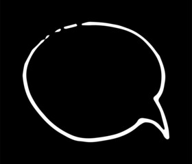 an oval of a speech bubble, hand-drawn in the style of a comic book. a speech bubble with an isolated white outline on black with an empty space for text. drawn round comic book template for dialogues