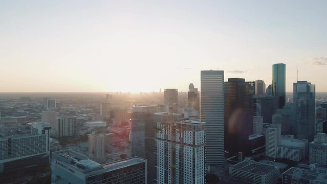 Houston, Texas - Aerial Tracking Shot, Panning Skyline