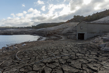 General view of abandoned old village of Aceredo, Galicia, Spain. Submerged since the construction...
