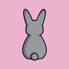 Cartoon gray rabbit. Easter Bunny. Back view