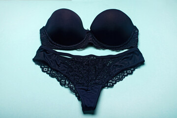 Beautiful black sports top bra and panties - thongs. Black lace lingerie.