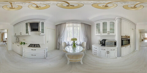 full seamless spherical hdri panorama 360 degrees angle view in interior guestroom and kitchen in...