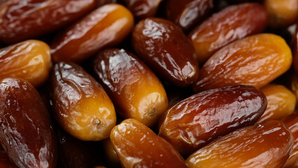 Fresh dates fruits close up. Eating dried fruits. Vegan, vegetarian food