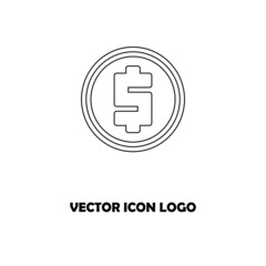 Money. Line Icon Vector. Payment system. Coins and Dollar cent Sign isolated on white background. Flat design style. Business concept.