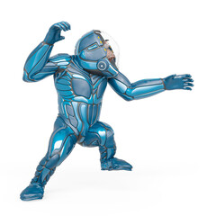 chimpanzee astronaut is attacking in white background
