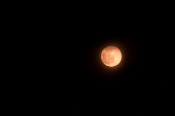 Long telephoto lens shot of the moon in a black sky.