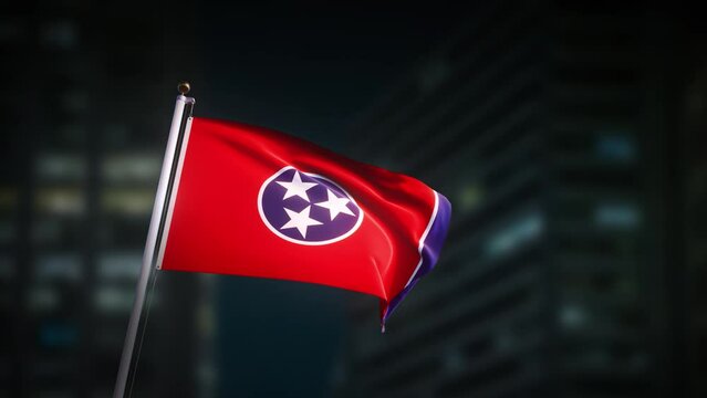 Tennessee Flag Waving at night. 3d render animation 4k.